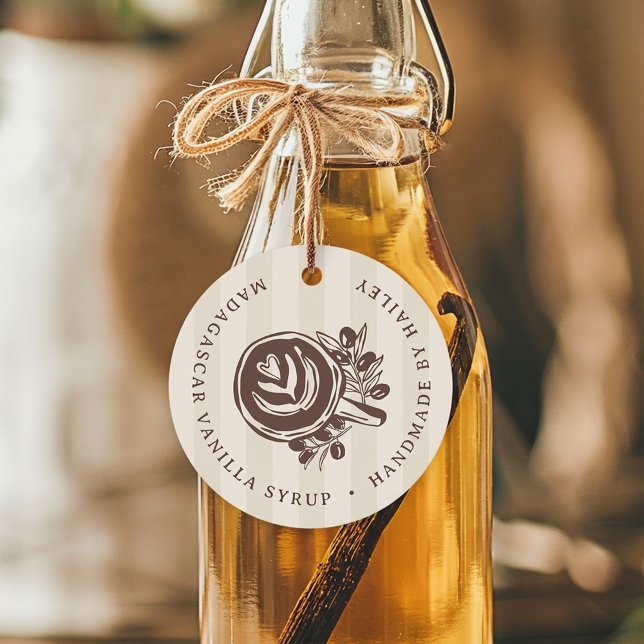 Mocha Stripe Coffee Bridal Shower Gåvor Etiketter (Skapare uppladdad)