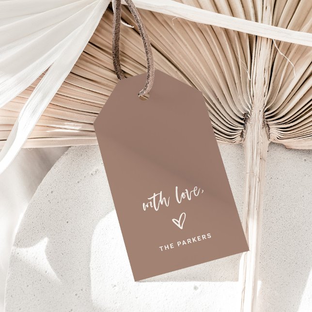 Mocha Taupe | Casual Script and Heart With Love Presentetikett (Skapare uppladdad)