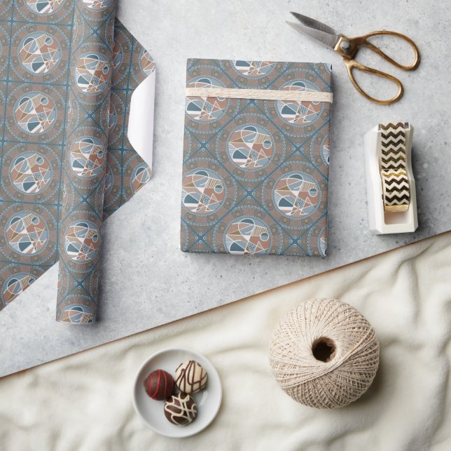 Mocha & Teal Abstrakt Accent Mandala Diamantplatta Presentpapper (Hantverk)