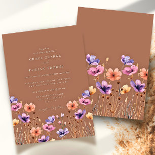 Mocha Terracotta Rustic Boho Wildblomma Bröllop Inbjudningar