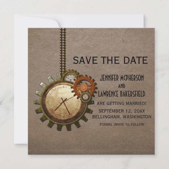 Mocha Vintage Clock Save Date Inbjudan (Framsida)