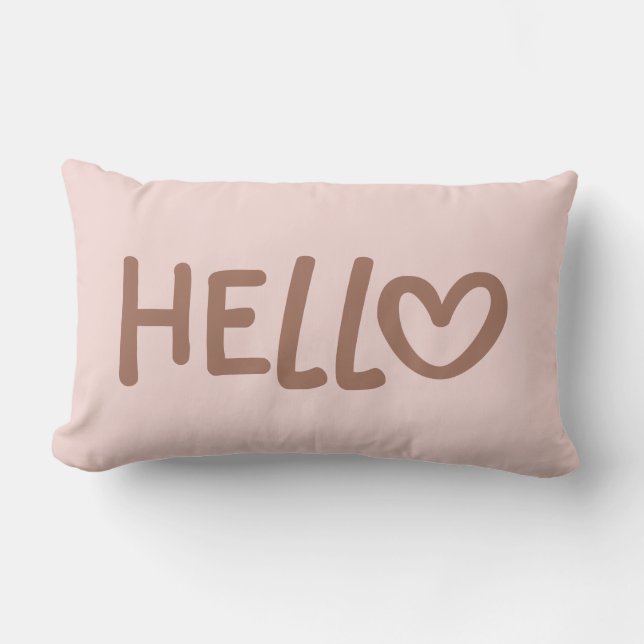 Mocha Whimsical Heart Typografi Hej Lumbarkudde (Framsida)