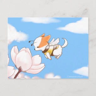 Mochi Bee Cute Puppy Smelling Flowers Sakura Vykort