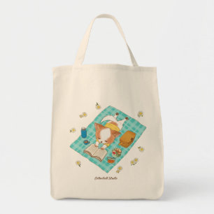 Mochi på Picnic Kawaii Cute Puppy Livsmedel Tote Tygkasse
