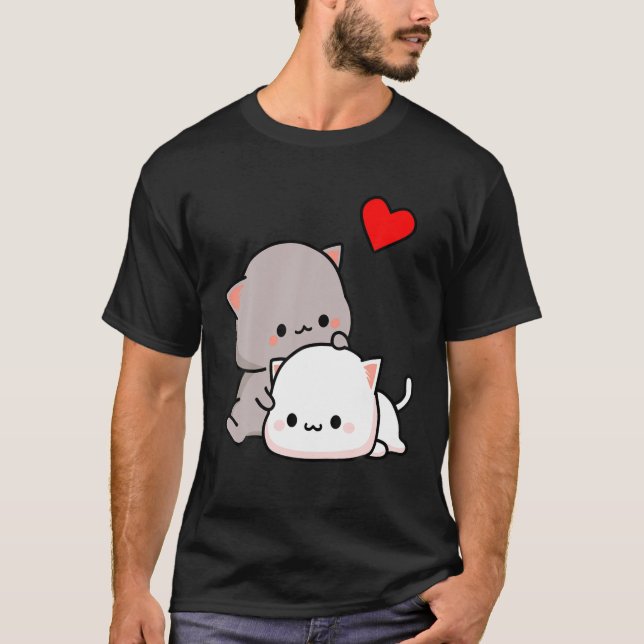 Mochia Peach och Goma Cat Lover Playful Kittens Lo T Shirt (Framsida)
