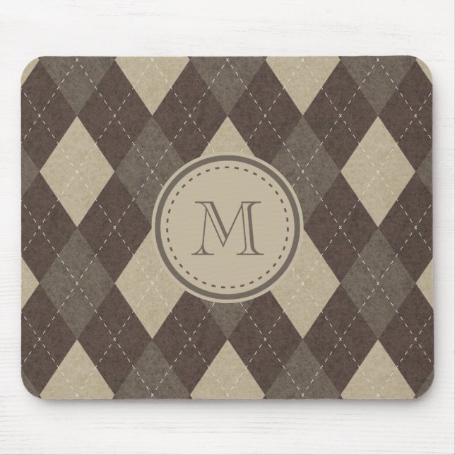 MockaChocca brun Argyle pläd med monogramen Musmatta (Framsidan)