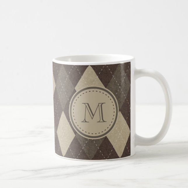 MockaChocca brunt Argyle mönster med monogramen Kaffemugg (Höger)