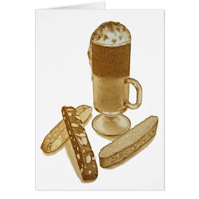 Mockakaffe och Biscotti Hälsningskort (Framsidan)