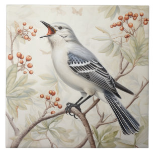 Mockingbird Tile - Grått Nature Illustration Kakelplatta