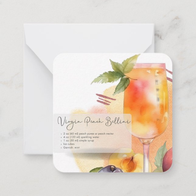 Mocktail Peach Bellini & Piña Colada Party Favor Anteckningskort (Baksida)