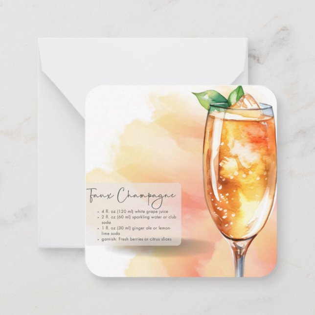 Mocktail Recipe Faux Champagne Party favor Anteckningskort (Baksida)