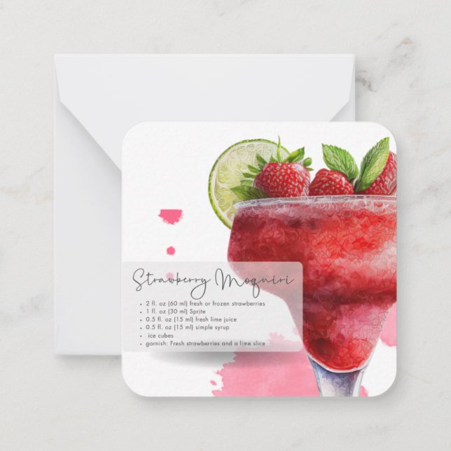 Mocktail Recipe Strawberry Daiquiri Party Favor Anteckningskort (Baksida)