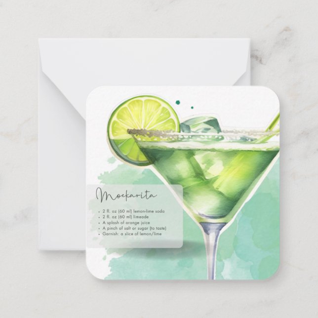 Mocktail Recipe Virgin Margarita Party Favor Anteckningskort (Baksida)