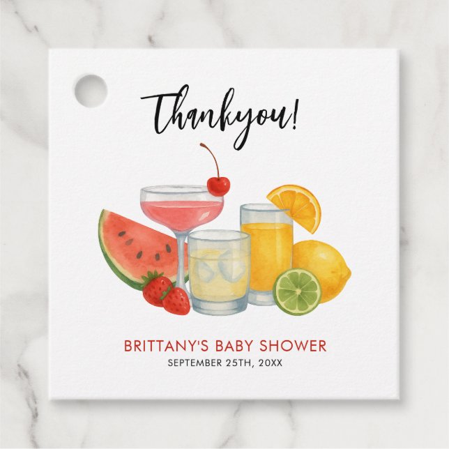 Mocktail Summer Baby Shower Modern Tack Gåvor Etiketter (Framsida)