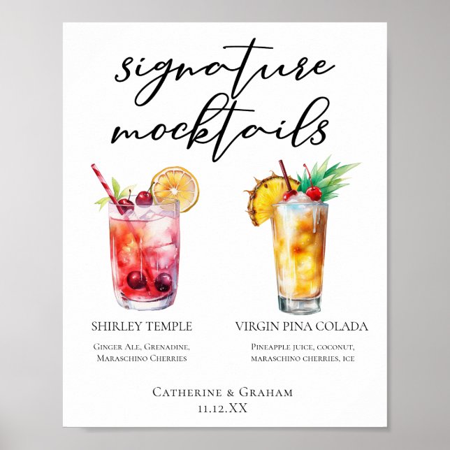 Mocktails Menu Shirley Temple Piña Colada Poster (Framsidan)