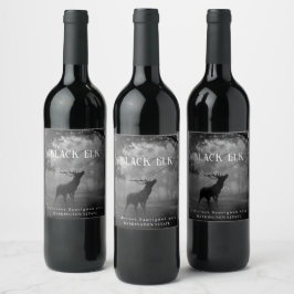 Mockup Black Elk Forest Anpassningsbar Vin-etikett Vinflaska Etikett