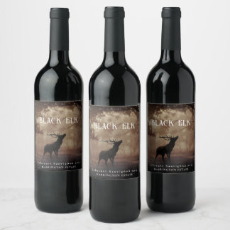 Mockup Black Elk Forest Anpassningsbar Vin-etikett Vinflaska Etikett