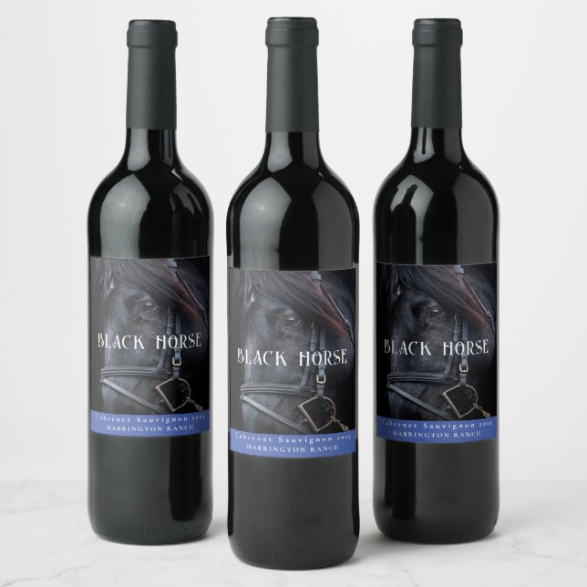 Mockup Black Horse Western Anpassningsbar Vin etik Vinflaska Etikett (Flaskor)