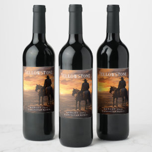 Mockup Cowboy, Horse, Sunset Anpassningsbar Vin-et Vinflaska Etikett