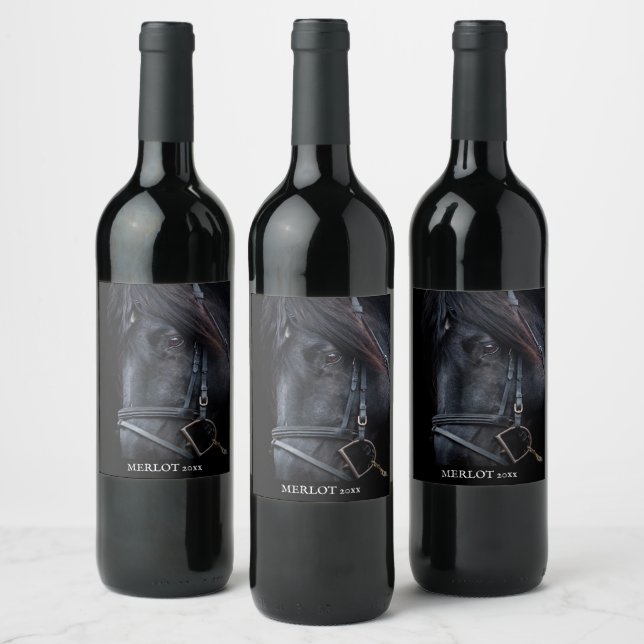 Mockup Elegant Black Horse Anpassningsbar Vin etik Vinflaska Etikett (Flaskor)