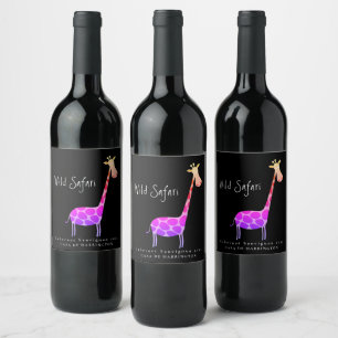 Mockup Giraffe Vild Safari Anpassningsbar Vin-etik Vinflaska Etikett