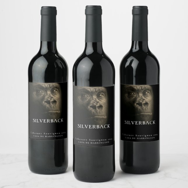 Mockup Guld Gorilla Silverback Anpassningsbar Vin- Vinflaska Etikett (Flaskor)