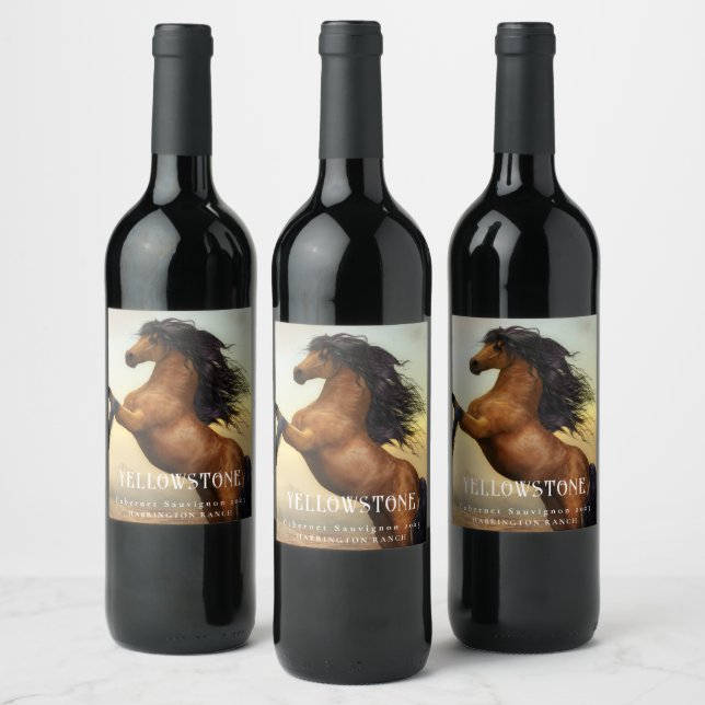 Mockup Vild Horse Western Anpassningsbar Vin Etike Vinflaska Etikett (Flaskor)
