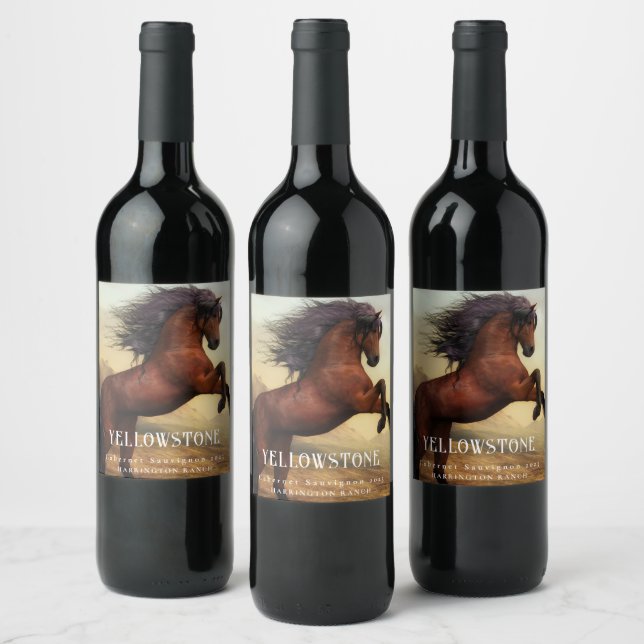 Mockup Vild Horse Western Anpassningsbar Vin Etike Vinflaska Etikett (Flaskor)