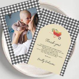 MoCountry Rustic Grå Rutig Babyfirande Tack Kort
