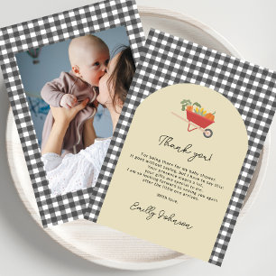 MoCountry Rustic Grå Rutig Babyfirande Tack Kort