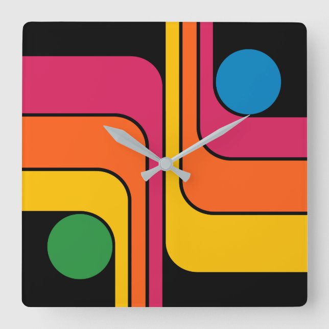 Mod 1970-tals Retro Stil Geometrisk Design Fyrkantig Klocka (Framsida)