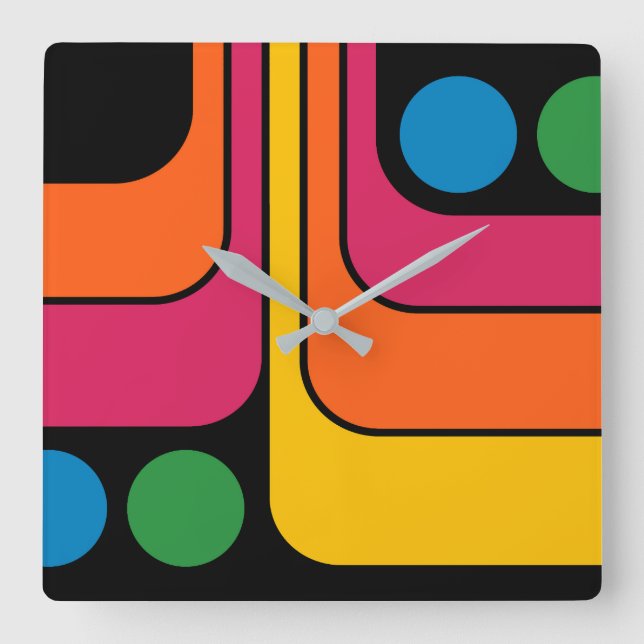 Mod 1970-tals Retro Stil Geometrisk Design Fyrkantig Klocka (Framsida)