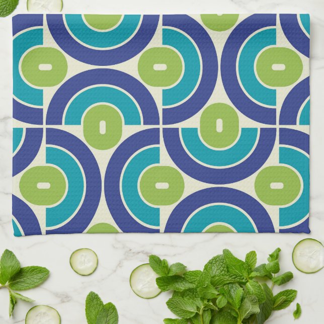 Mod 1970-tals Retro Stil Geometrisk Design Kökshandduk (Vikta)