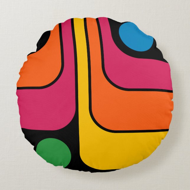 Mod 1970-tals Retro Stil Geometrisk Design Rund Kudde (Framsidan)