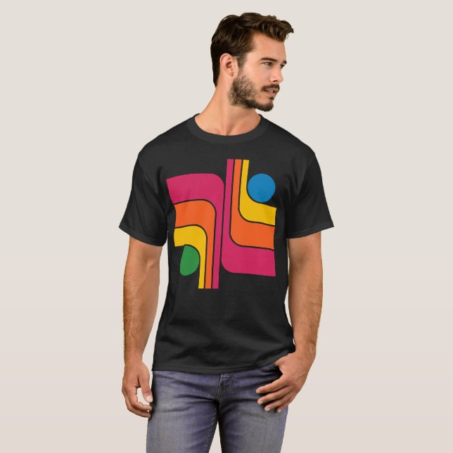 Mod 1970-tals Retro Stil Geometrisk Design T Shirt (Hel framsida)