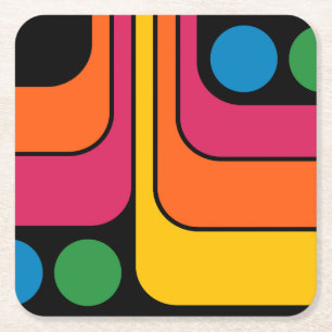 Mod 1970-tals Retro Stil Geometrisk Design Underlägg Papper Kvadrat