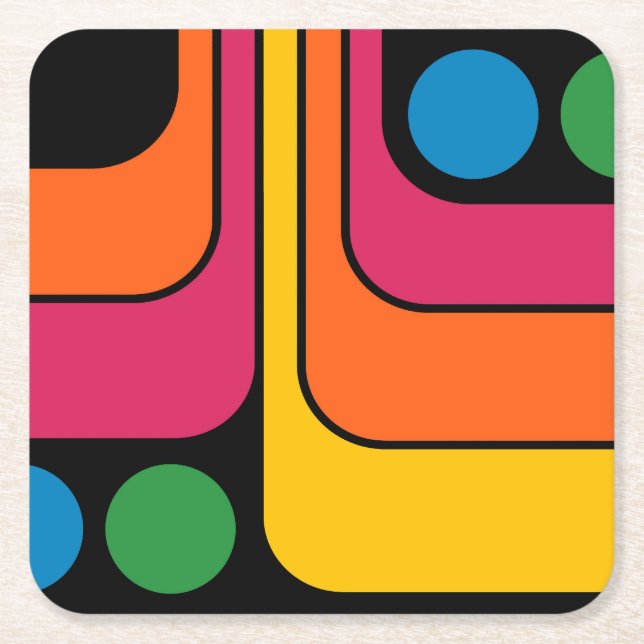 Mod 1970-tals Retro Stil Geometrisk Design Underlägg Papper Kvadrat (Framsidan)