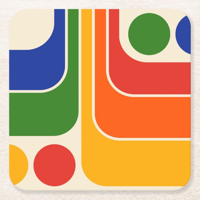 Mod 1970s Retro Stil Geometric Design Underlägg Papper Kvadrat (Framsidan)
