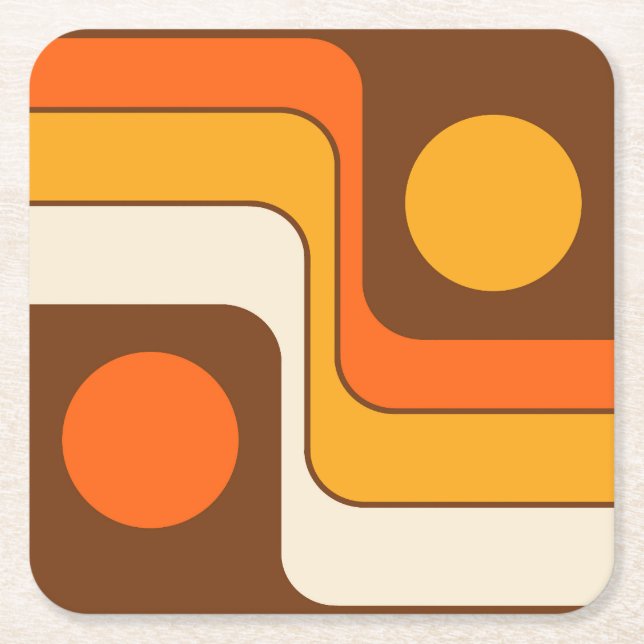 Mod 1970s Retro Stil Geometric Design Underlägg Papper Kvadrat (Framsidan)