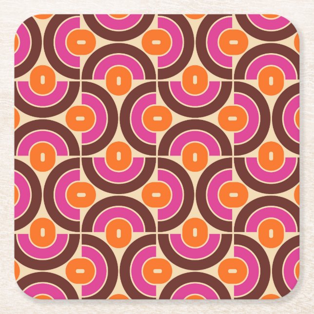Mod 1970s Retro Stil Geometric Design Underlägg Papper Kvadrat (Framsidan)