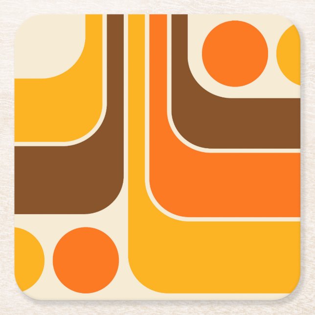 Mod 1970s Retro Stil Geometric Design Underlägg Papper Kvadrat (Framsidan)