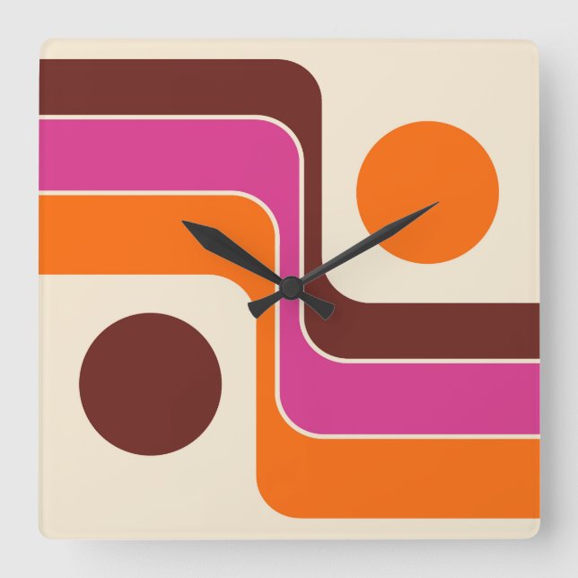 Mod 1970s Retro Style Geometric Design Fyrkantig Klocka (Framsida)