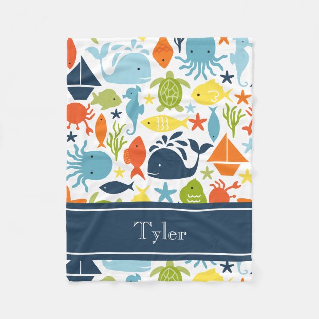 Mod av havskapitel, havsdjur, Nautisk Anpassningsb Fleecefilt (Framsidan)