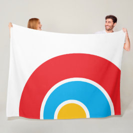Mod Azure Blue Gult Red Concentric Art On White Fleecefilt