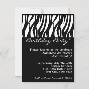 Mod Black Zebra Födelsedagsfest inbjudan