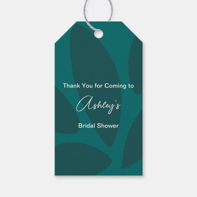 Mod blomblad Botanisk Teal Bröllopsdusch Presentetikett (Framsidan)