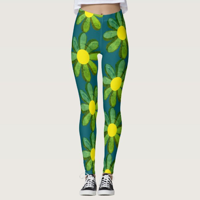 Mod blommiga leggings  gula och gröna (Framsida)