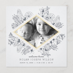 Mod Blommigt Birth Notice Meddelande