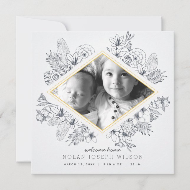 Mod Blommigt Birth Notice Meddelande (Framsida)