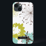Mod Blommönster Personlig iPad Mini Case<br><div class="desc">Anpassade iPad-hölje med chartreuse,  blått och brunt blommönster. Andra färg och liknande artiklar finns i min butik.</div>